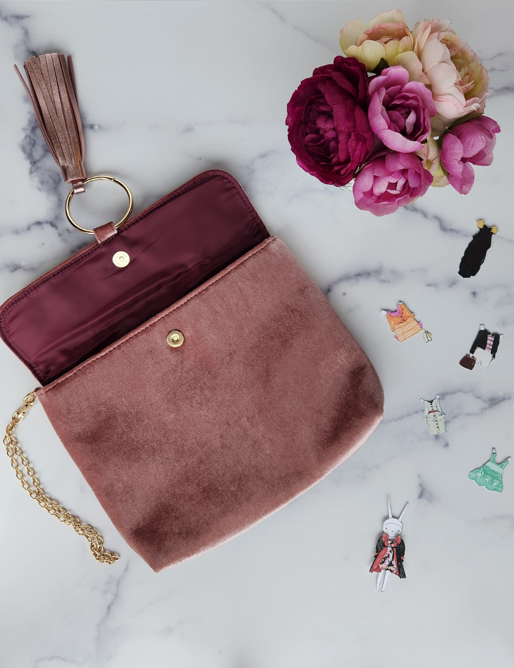 Dusty Rose Velvet Clutch Used As Toy Storage